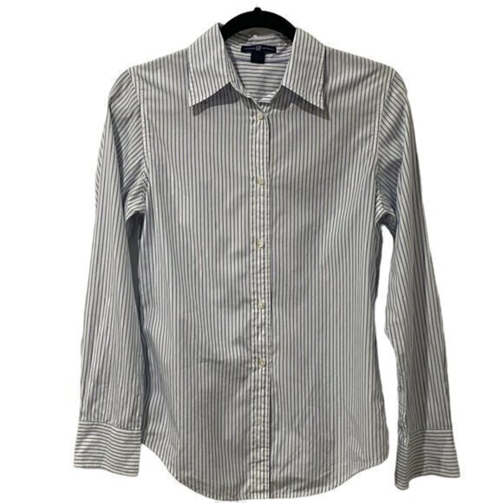 Gap Women Shirt Fitted Button Down Blue White Stripped Button Long Sleeve Size S